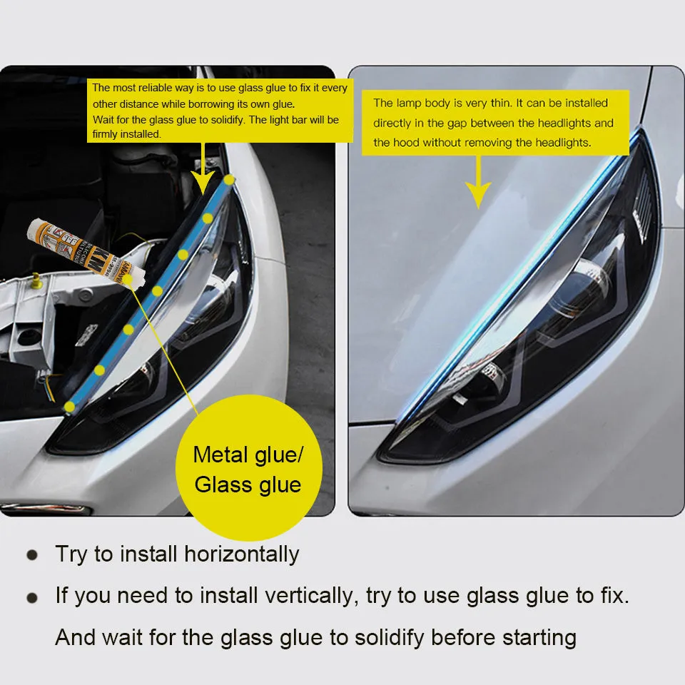 Two-colour LED flowing water car daytime running light silicone strip 0.3 cm thick 30cm length