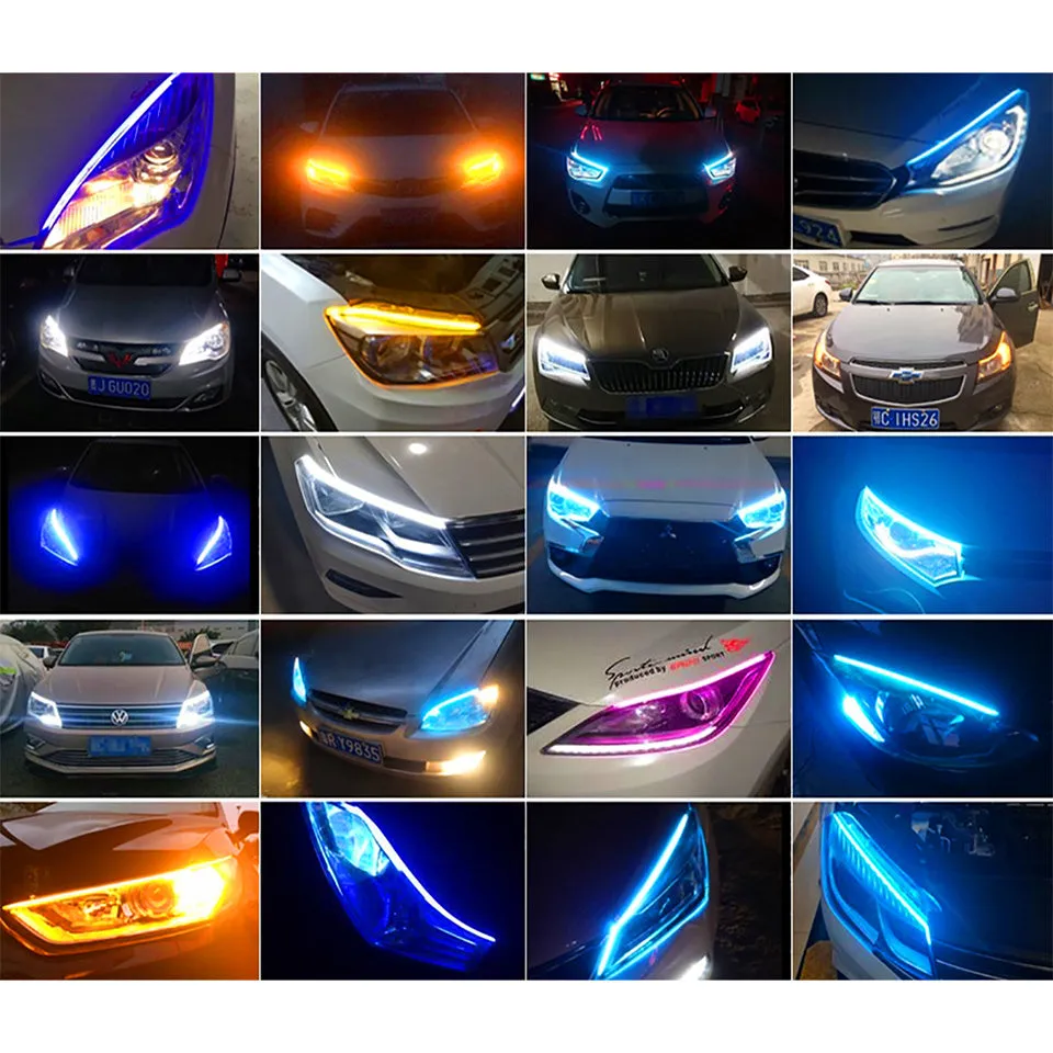Two-colour LED flowing water car daytime running light silicone strip 0.3 cm thick 30cm length