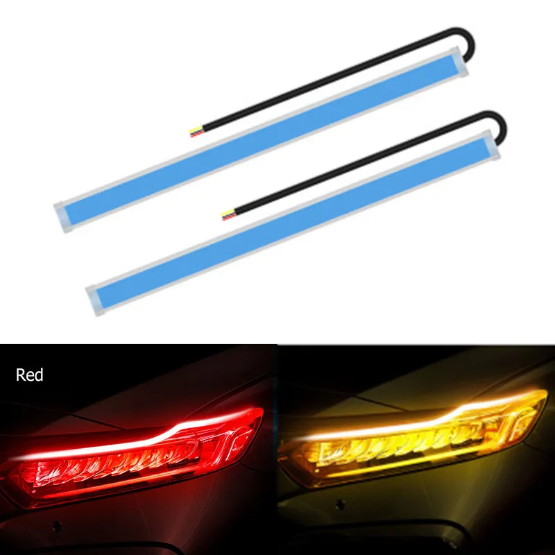 Two-colour LED flowing water car daytime running light silicone strip 0.3 cm thick 30cm length