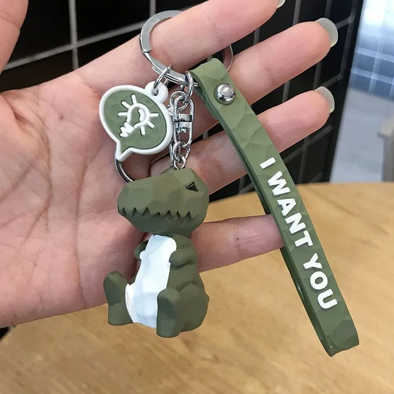 Acrylic geometric animal keychain in dinosaur style with colour buckle detail on a key ring