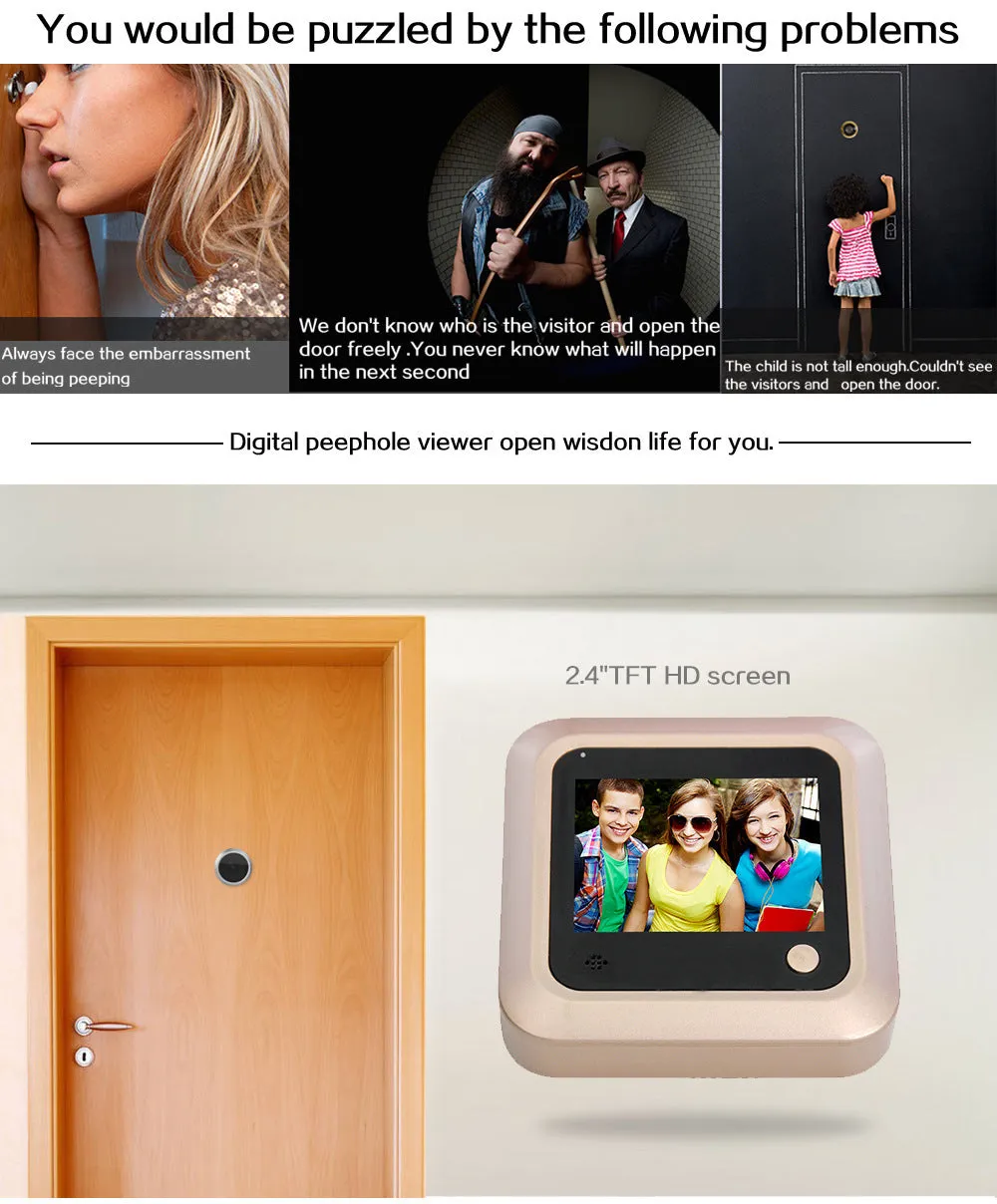 Khaki hidden smart electronic peephole wired anti-theft door mirror video doorbell 80x80x20mm