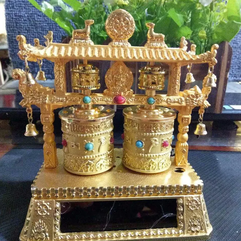 Alloy electric prayer wheel car decoration with Chinese traditional styling