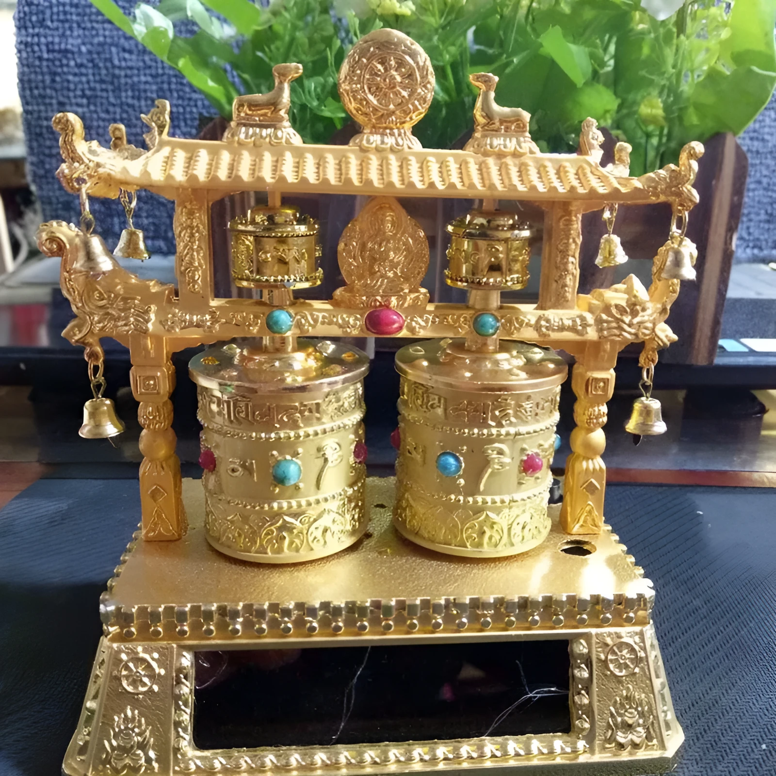Alloy electric prayer wheel car decoration with Chinese traditional styling