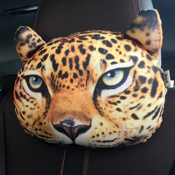 Cat car headrest pillow with cartoon print, oblong shape, removable cover for adult seat
