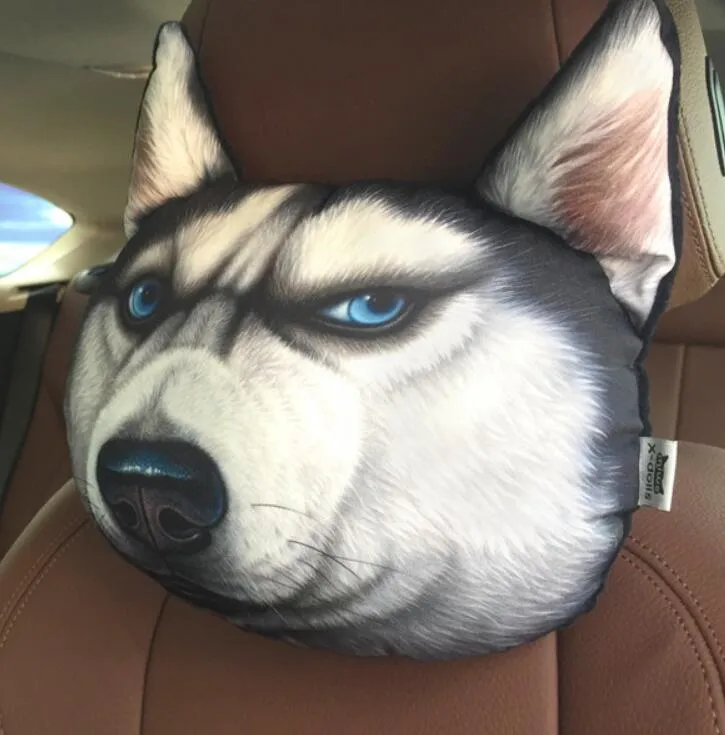 Cat car headrest pillow with cartoon print, oblong shape, removable cover for adult seat