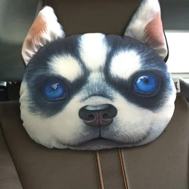 Cat car headrest pillow with cartoon print, oblong shape, removable cover for adult seat