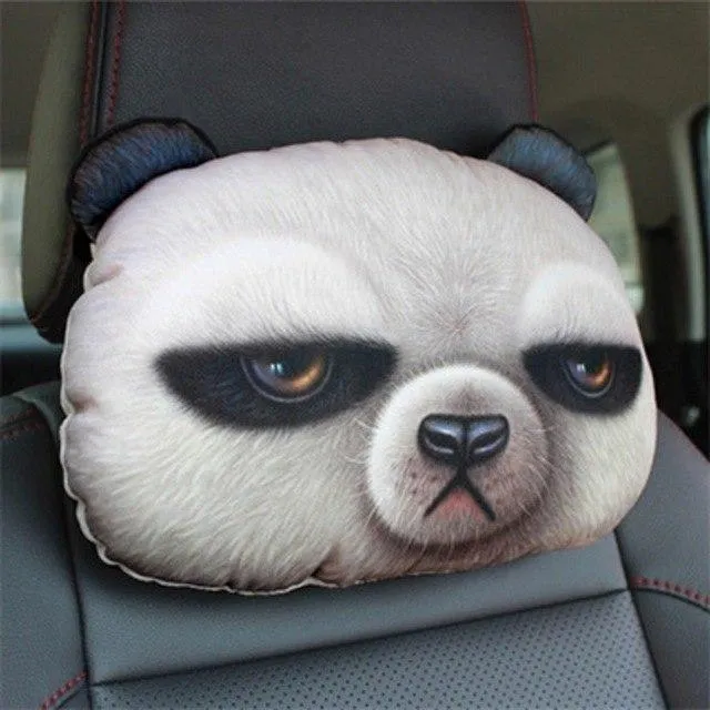 Cat car headrest pillow with cartoon print, oblong shape, removable cover for adult seat