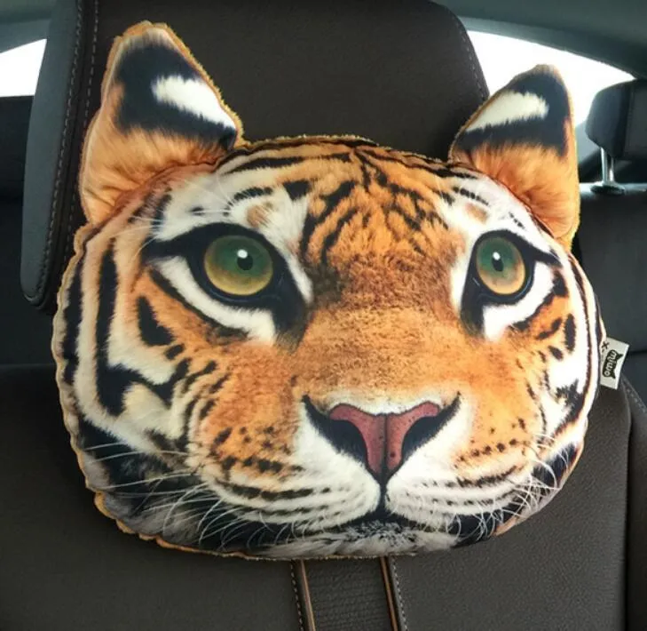 Cat car headrest pillow with cartoon print, oblong shape, removable cover for adult seat