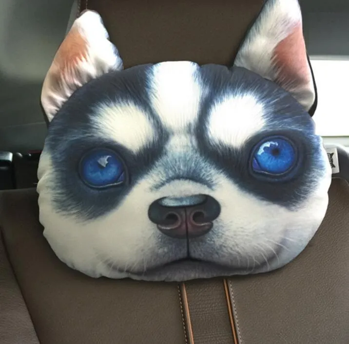 Cat car headrest pillow with cartoon print, oblong shape, removable cover for adult seat