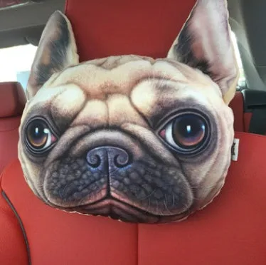 Cat car headrest pillow with cartoon print, oblong shape, removable cover for adult seat