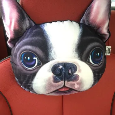 Cat car headrest pillow with cartoon print, oblong shape, removable cover for adult seat