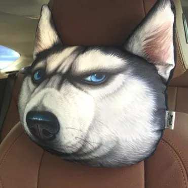 Cat car headrest pillow with cartoon print, oblong shape, removable cover for adult seat