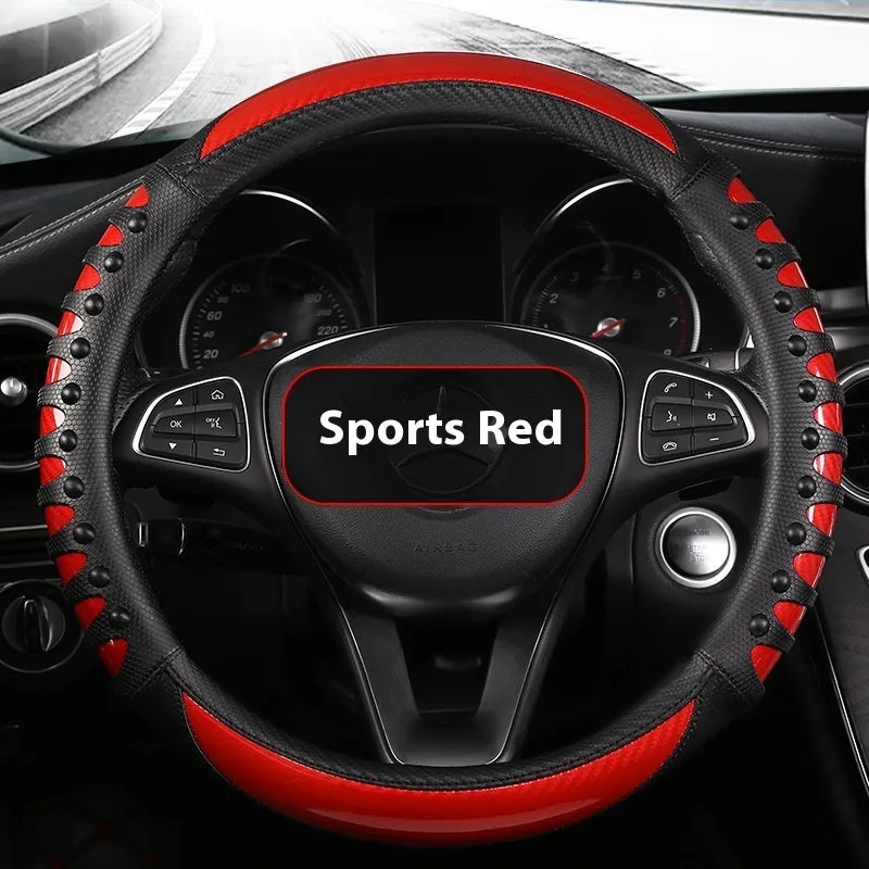 Leather silicone car steering wheel cover in business style with round fit
