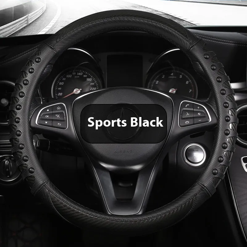 Leather silicone car steering wheel cover in business style with round fit