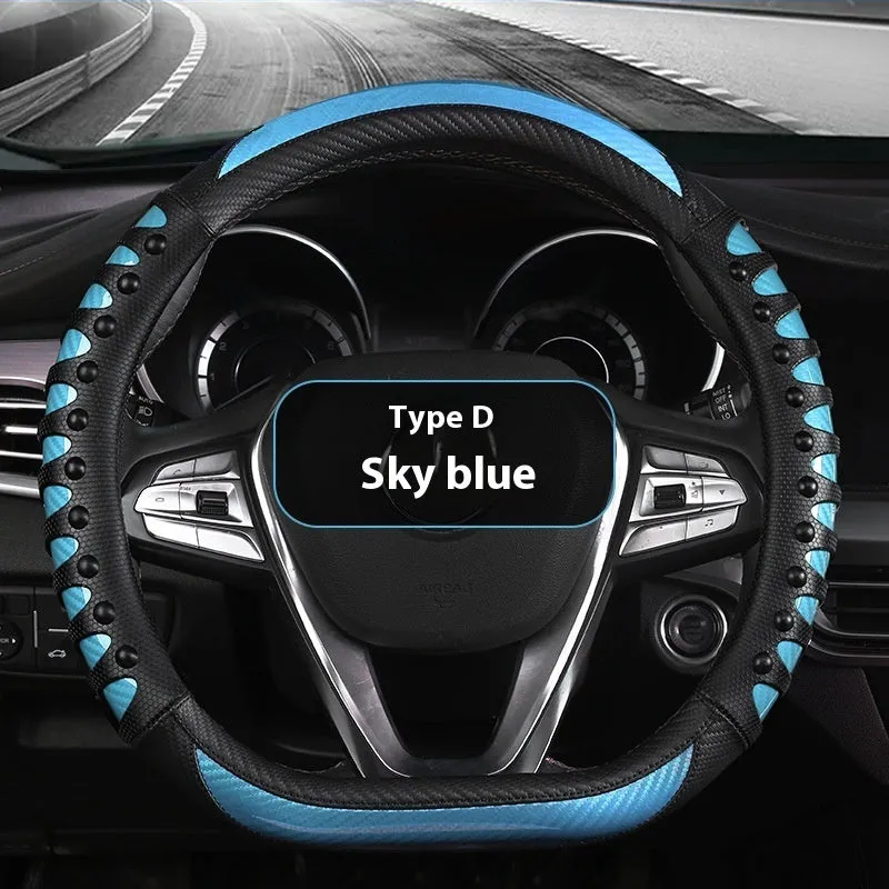 Leather silicone car steering wheel cover in business style with round fit