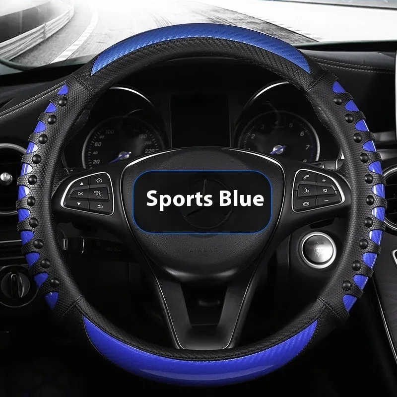 Leather silicone car steering wheel cover in business style with round fit