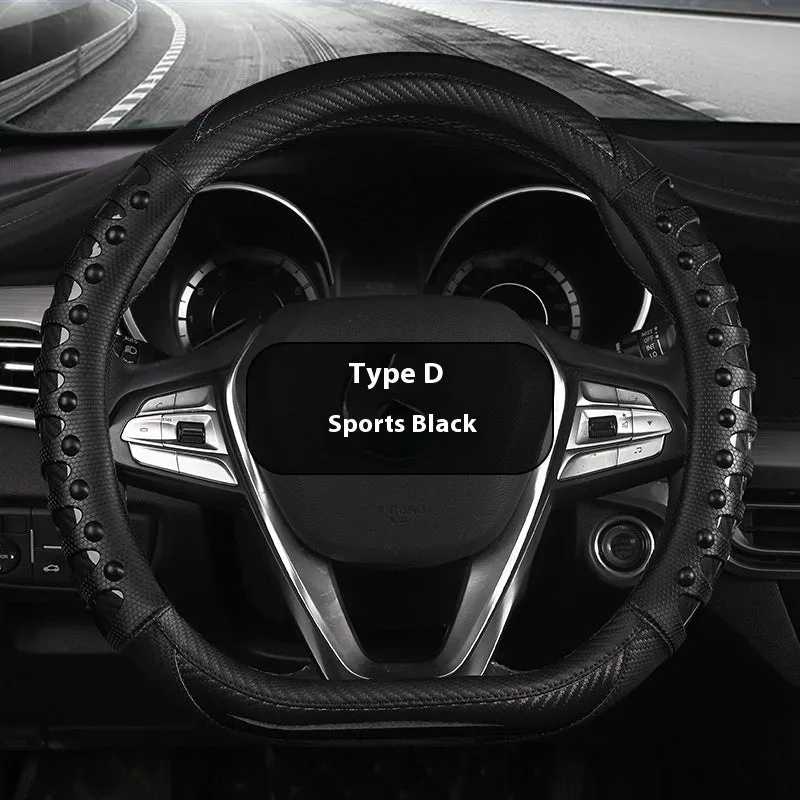 Leather silicone car steering wheel cover in business style with round fit