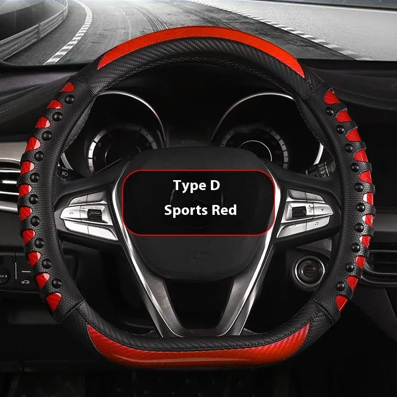 Leather silicone car steering wheel cover in business style with round fit