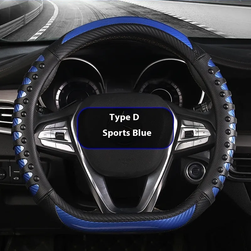 Leather silicone car steering wheel cover in business style with round fit
