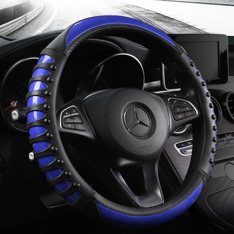 Leather silicone car steering wheel cover in business style with round fit