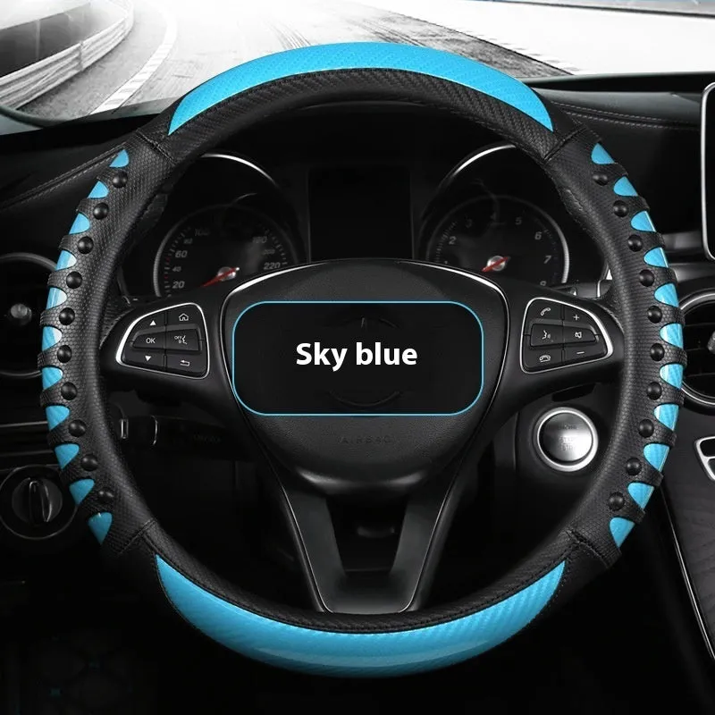 Leather silicone car steering wheel cover in business style with round fit