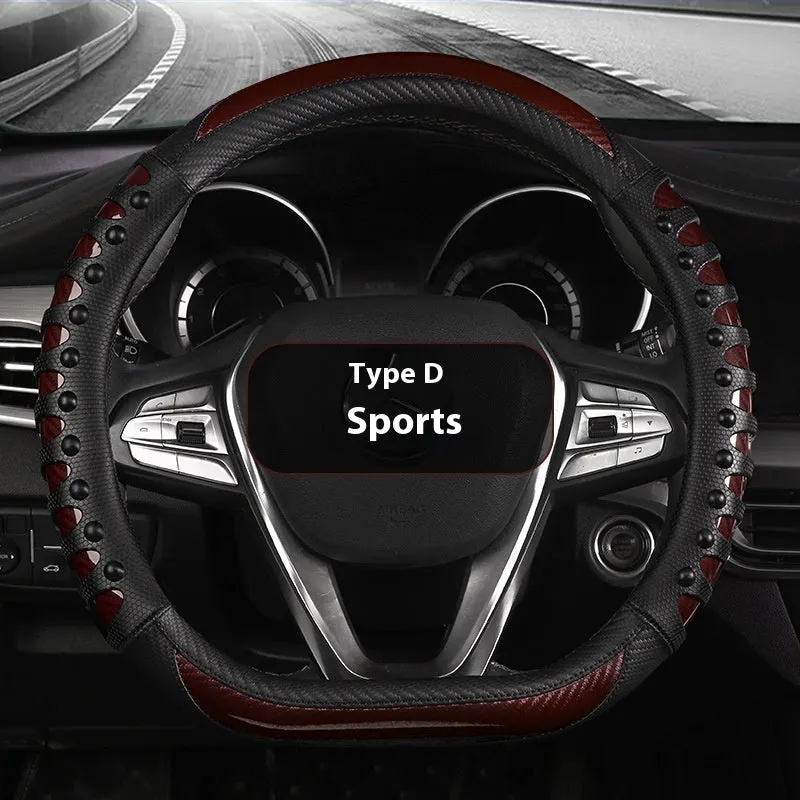 Leather silicone car steering wheel cover in business style with round fit