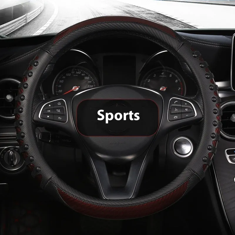 Leather silicone car steering wheel cover in business style with round fit