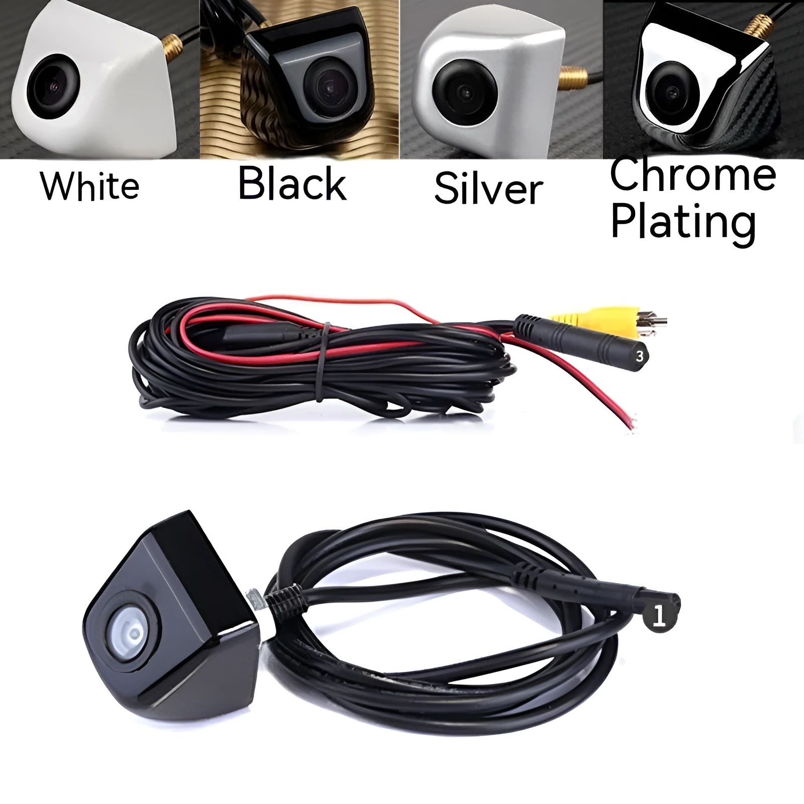 Black HD car night vision waterproof rearview camera with metal shell and integrated cable