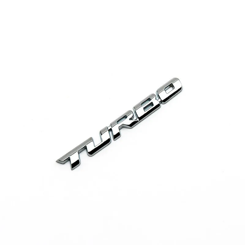 3D TURBO stereo car sticker in zinc alloy with raised letter design, available in black, red, and silver colours
