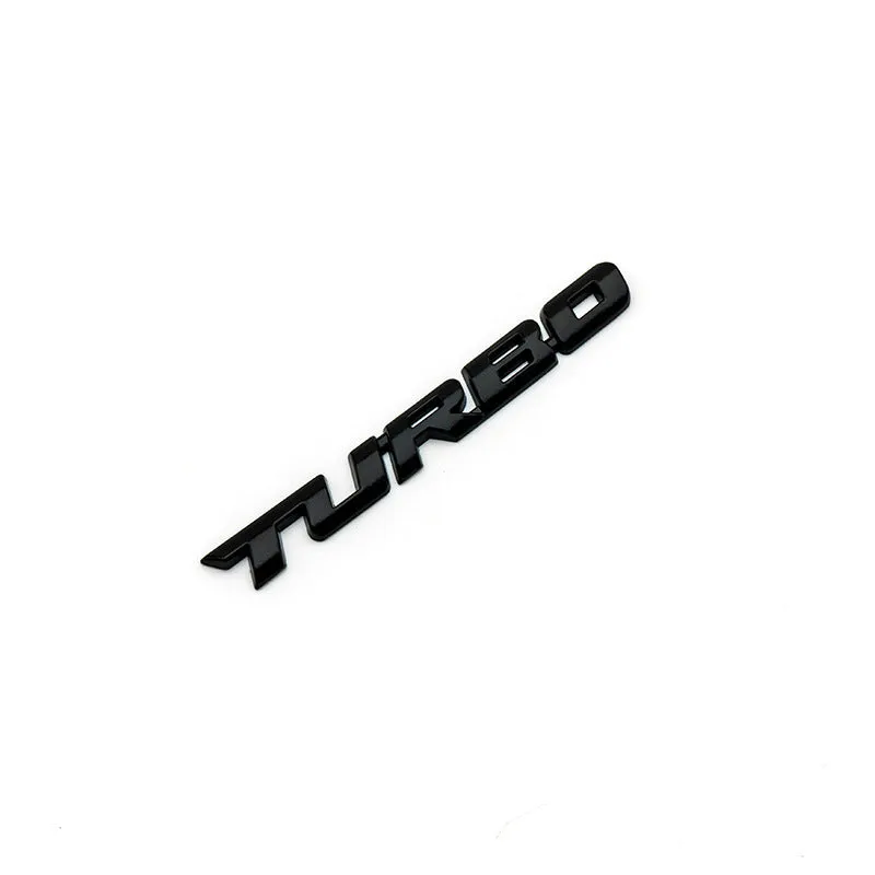 3D TURBO stereo car sticker in zinc alloy with raised letter design, available in black, red, and silver colours