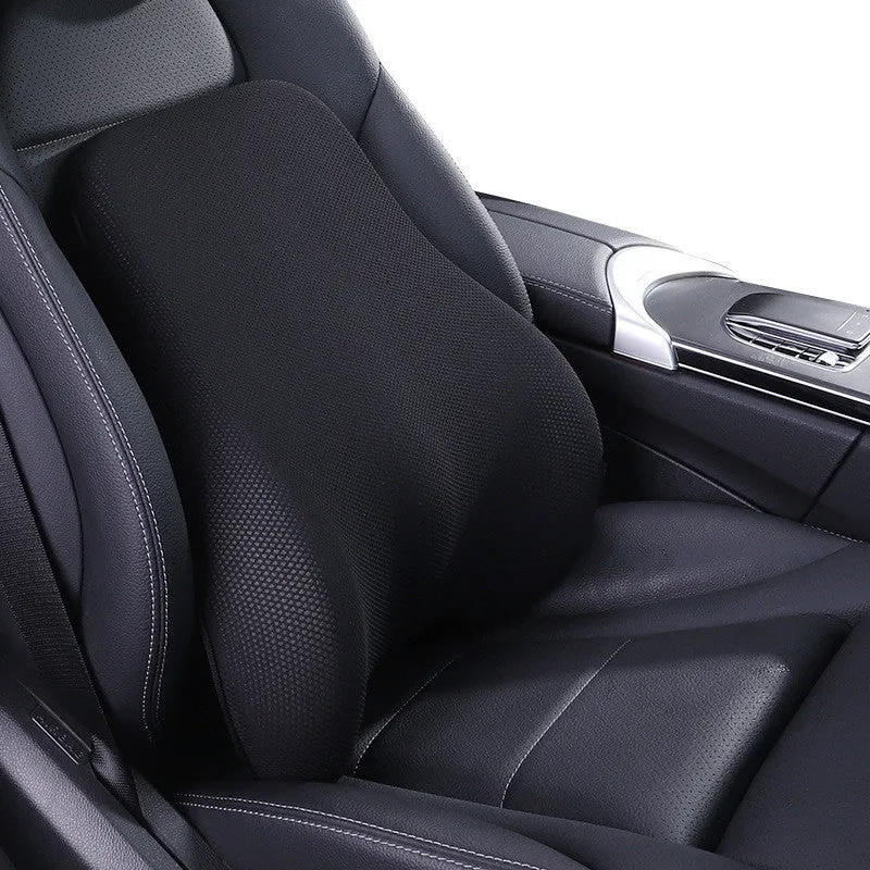 Ergonomic car headrest and lumbar support cushion with BASF memory foam in breathable starry sky net fabric on a car seat