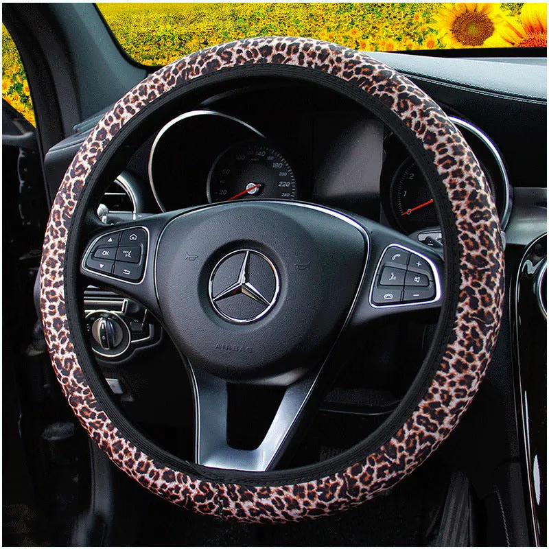 Elastic steering wheel cover with cactus and sunflower print in stretch knitted fabric for 38CM wheels
