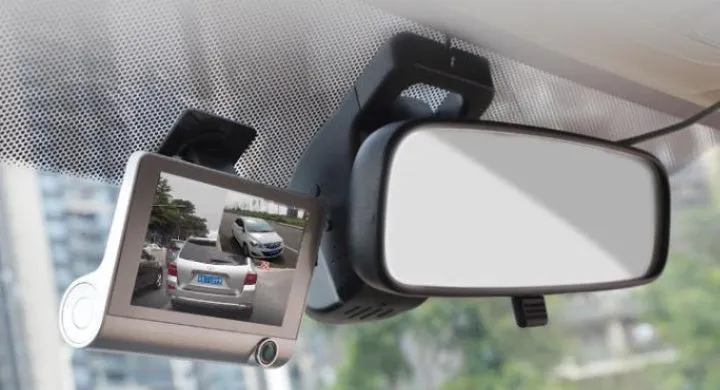 4-inch car 360 panoramic driving recorder with three-lens system and reversing image display on front windshield