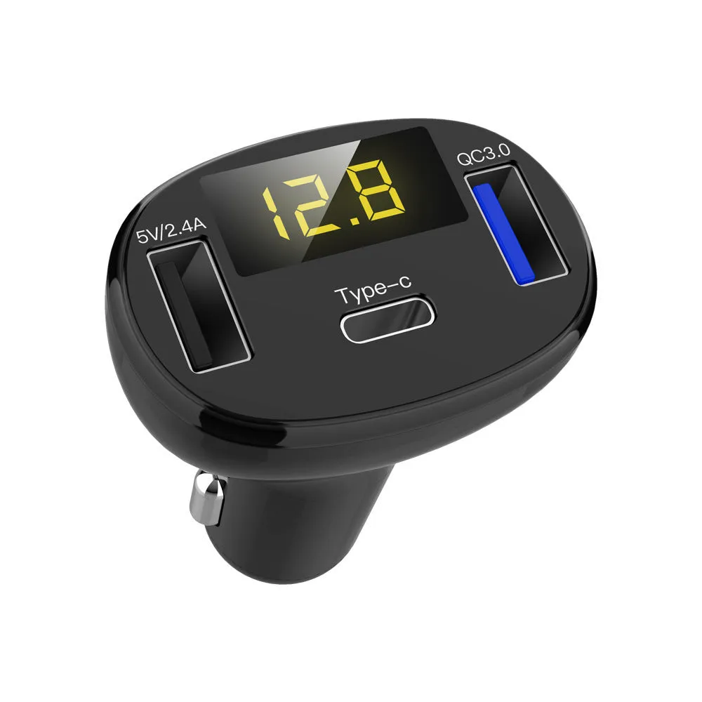 C02 car charger with digital display, ABS casing, USB output, black colour, for vehicle use