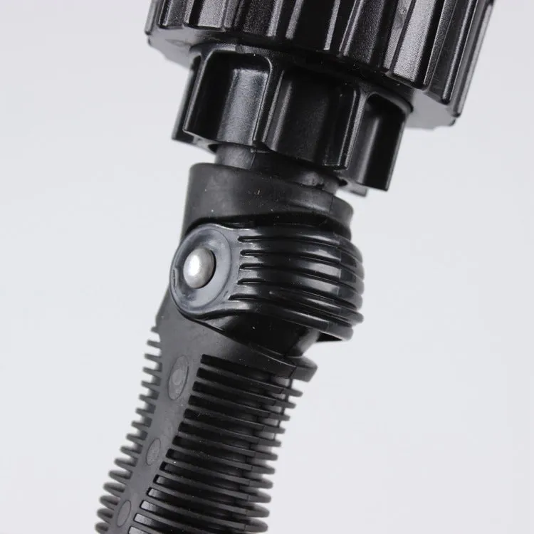 Black water-powered wheel brush 38cm long with soft and rigid brush heads connected to garden hose for tyre cleaning