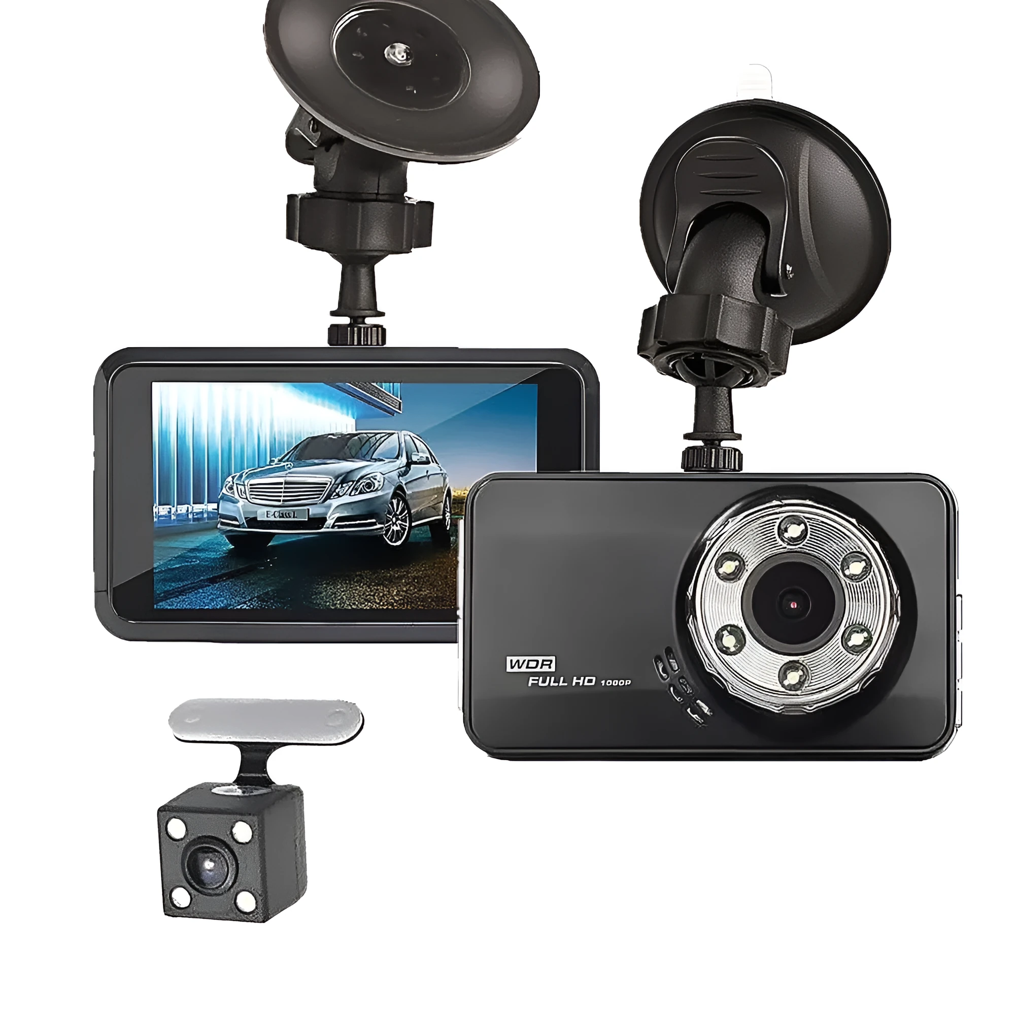 T638+ dual-lens driving recorder with 1080P HD, 170° wide angle, G-sensor, and 3.0 inch LCD screen