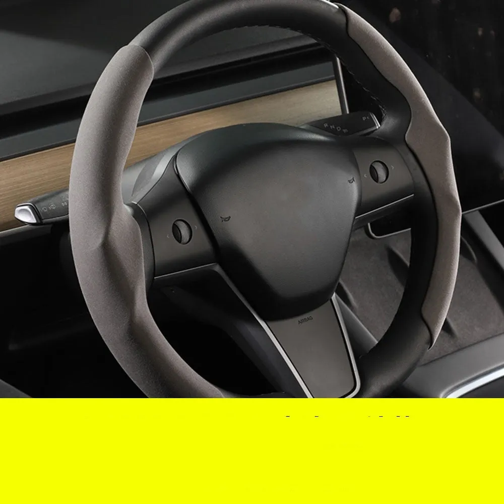 Fur anti-skid suede steering wheel cover for Tesla Model 3 and Model Y, black, two covers