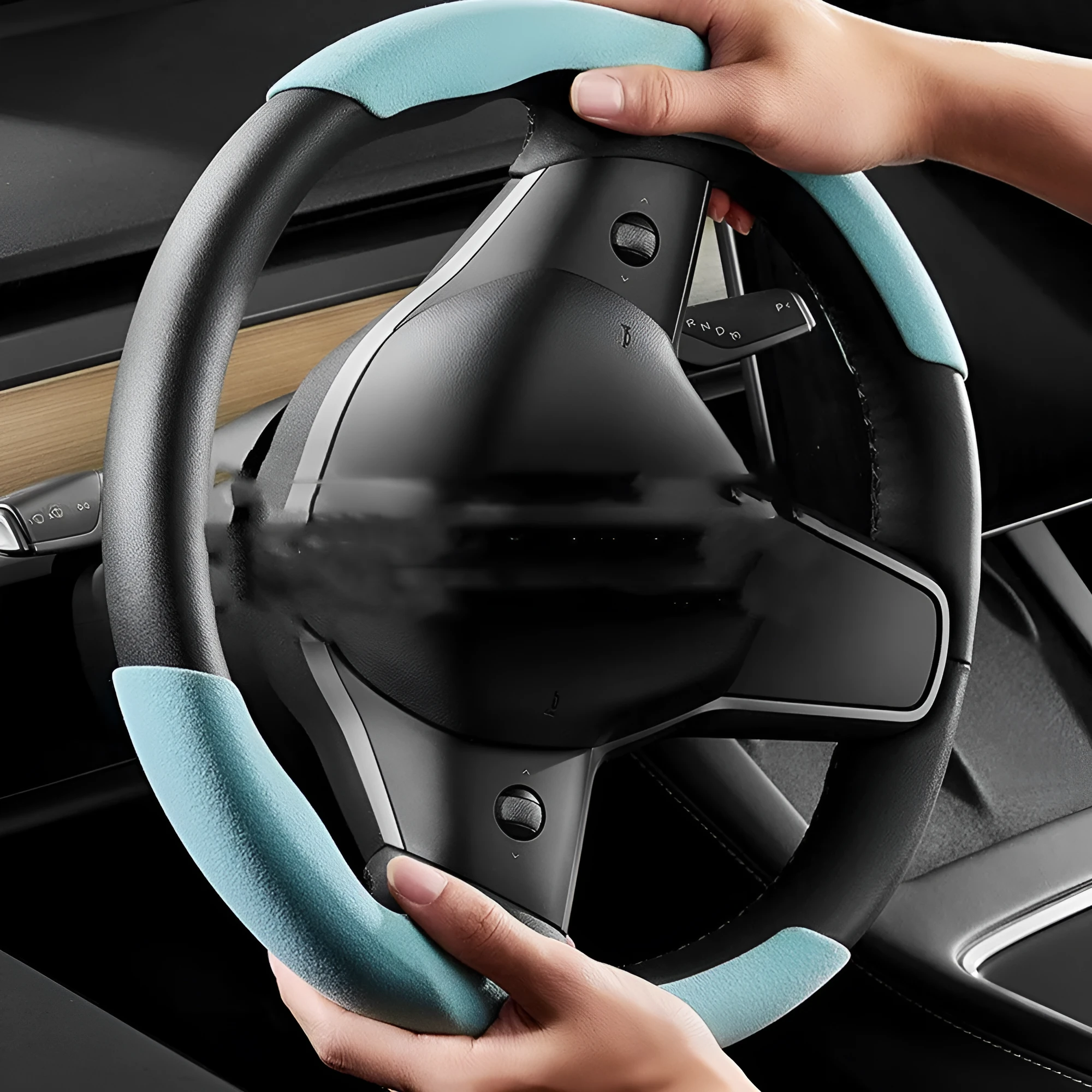 Fur anti-skid suede steering wheel cover for Tesla Model 3 and Model Y, black, two covers