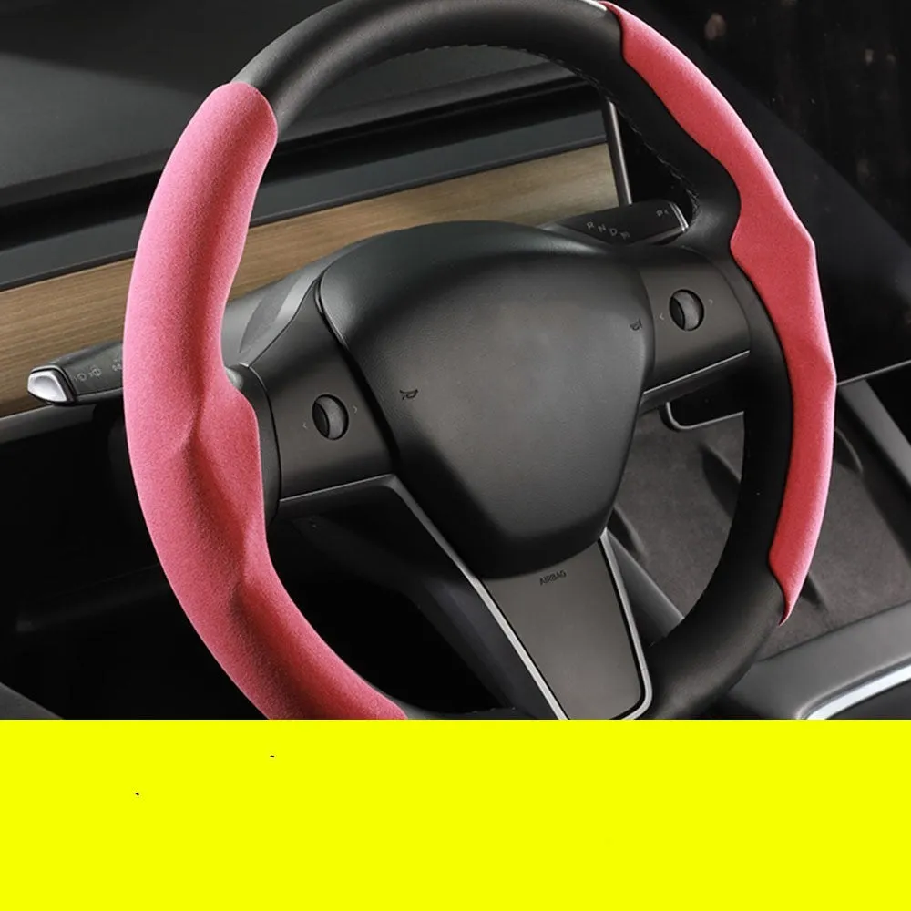 Fur anti-skid suede steering wheel cover for Tesla Model 3 and Model Y, black, two covers