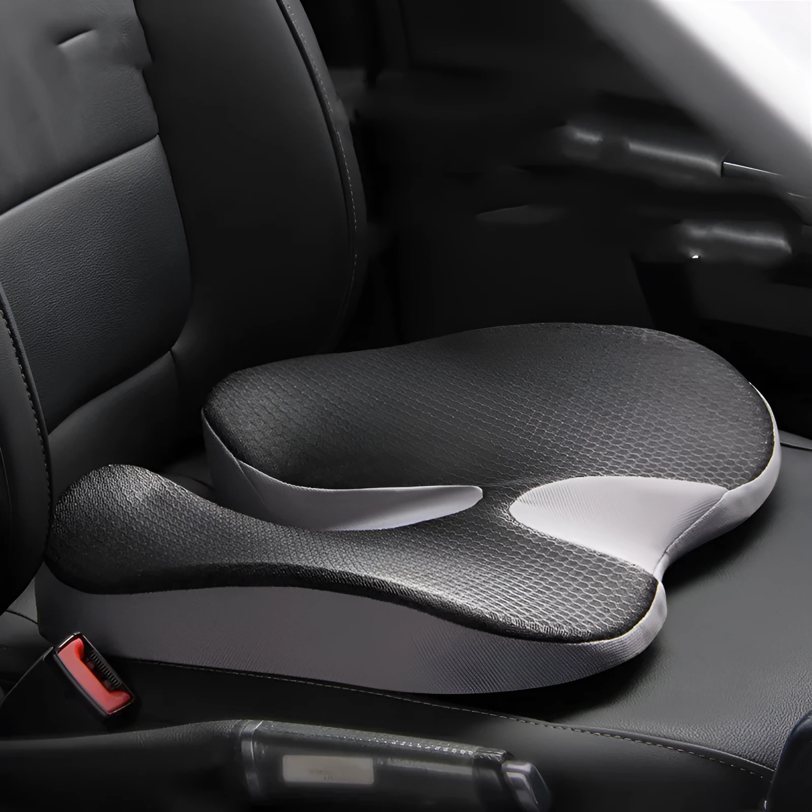 Summer breathable collapse car seat cushion in grey curved bevel shape with polyester fabric