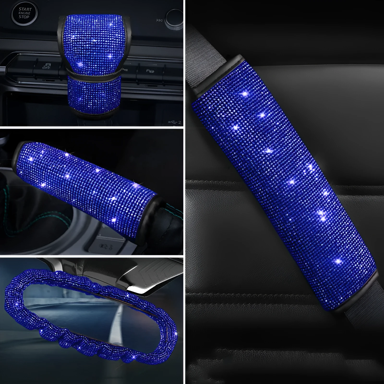 Hot drilling rhinestone steering wheel cover set with shoulder pad and gear cover for car interior