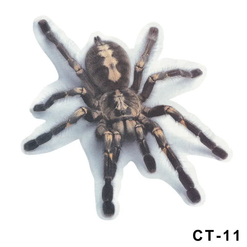 Set of four 3D transparent PVC car stickers featuring spider, gecko, scorpion, and spider designs on a vehicle panel