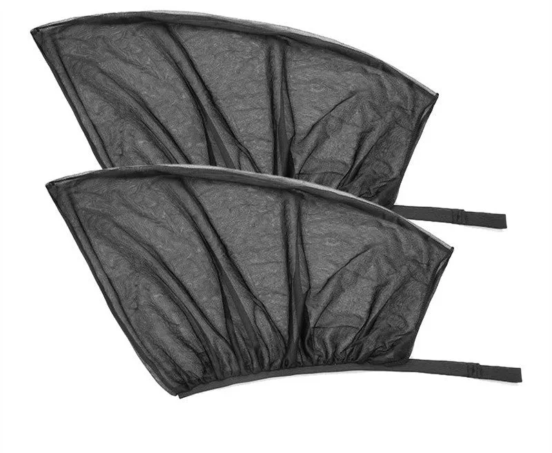 Car window cover net in stretchable elastic mesh for sun shade and anti-mosquito use, fitting front and rear windows