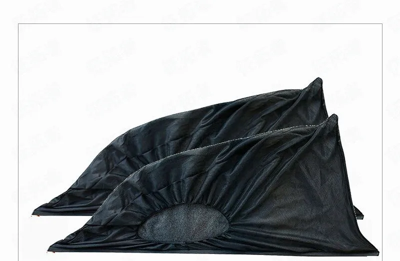 Car window cover net in stretchable elastic mesh for sun shade and anti-mosquito use, fitting front and rear windows