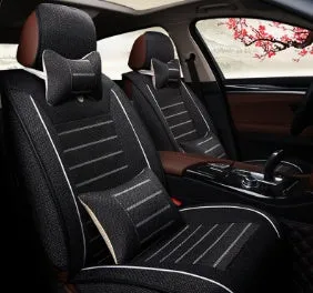 Disposable leather car seat cushion with breathable fibre hemp and universal five-seat fit in black colour