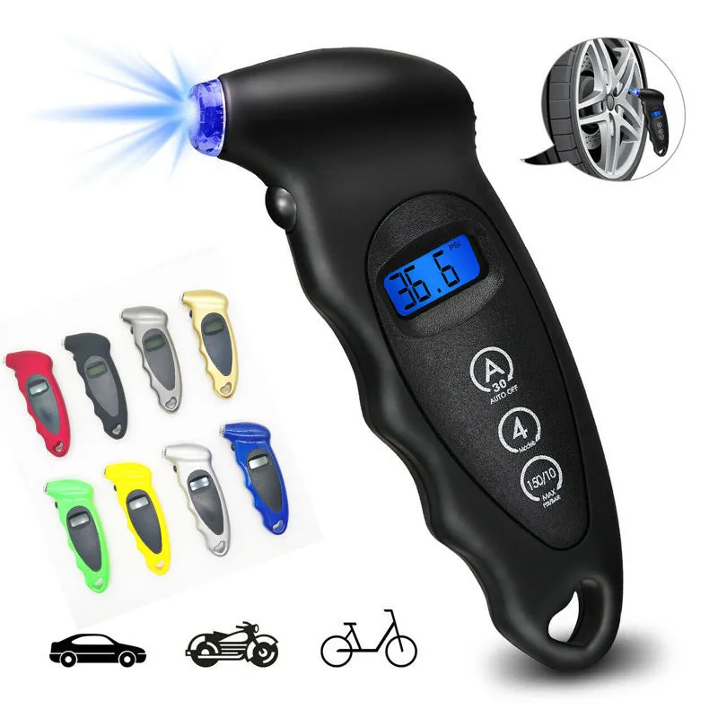 Kuiying high-precision digital tyre pressure gauge with backlit LCD display in black colour