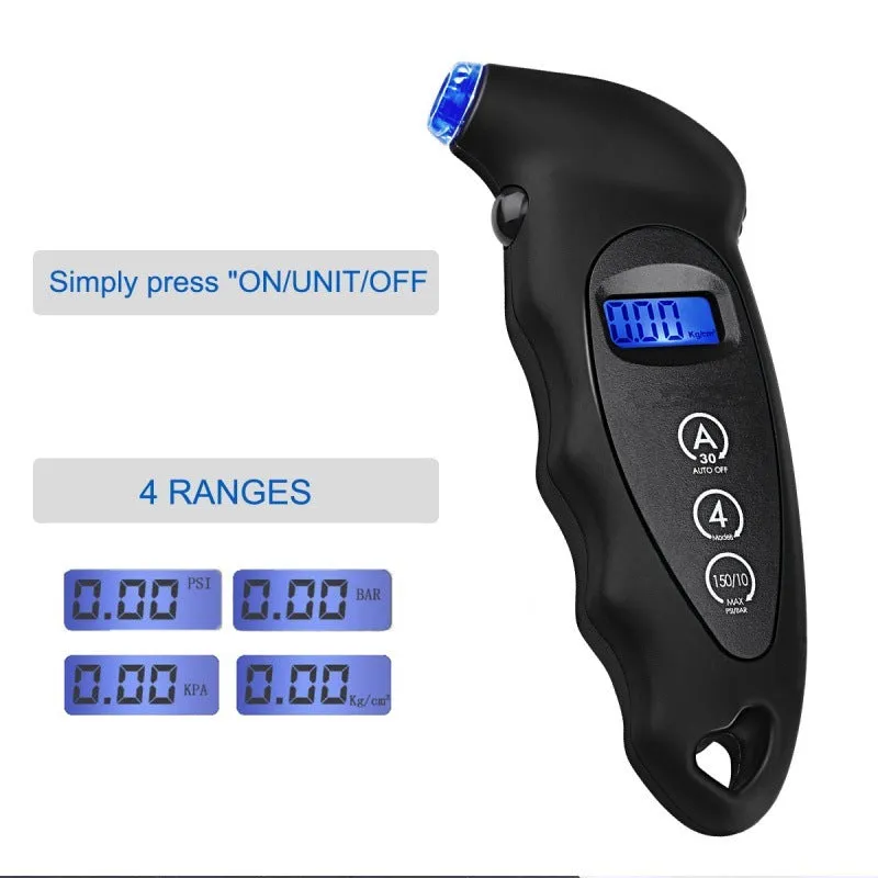 Kuiying high-precision digital tyre pressure gauge with backlit LCD display in black colour