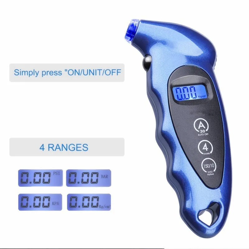Kuiying high-precision digital tyre pressure gauge with backlit LCD display in black colour