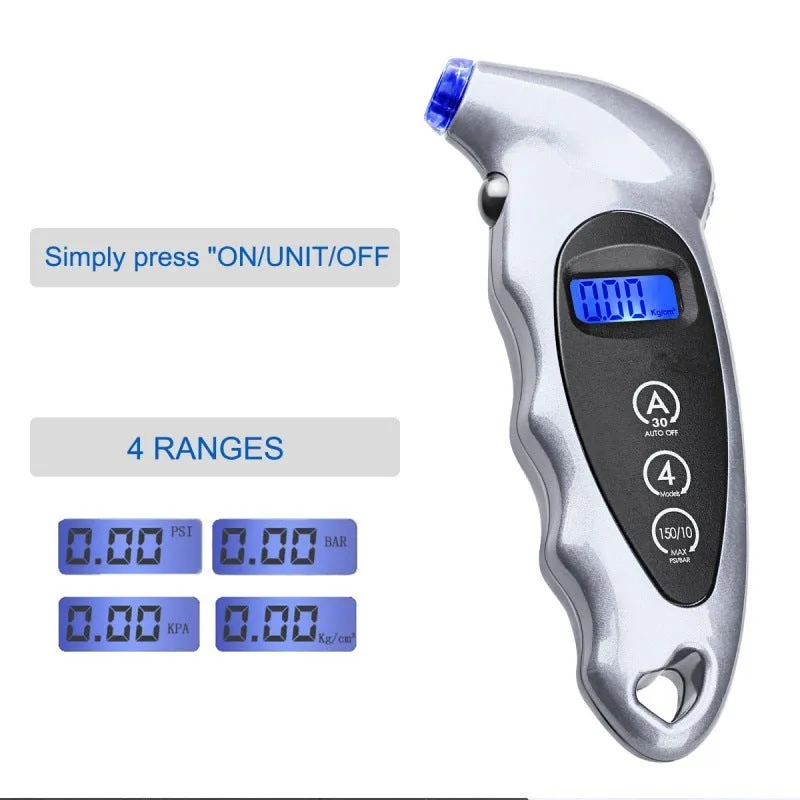 Kuiying high-precision digital tyre pressure gauge with backlit LCD display in black colour
