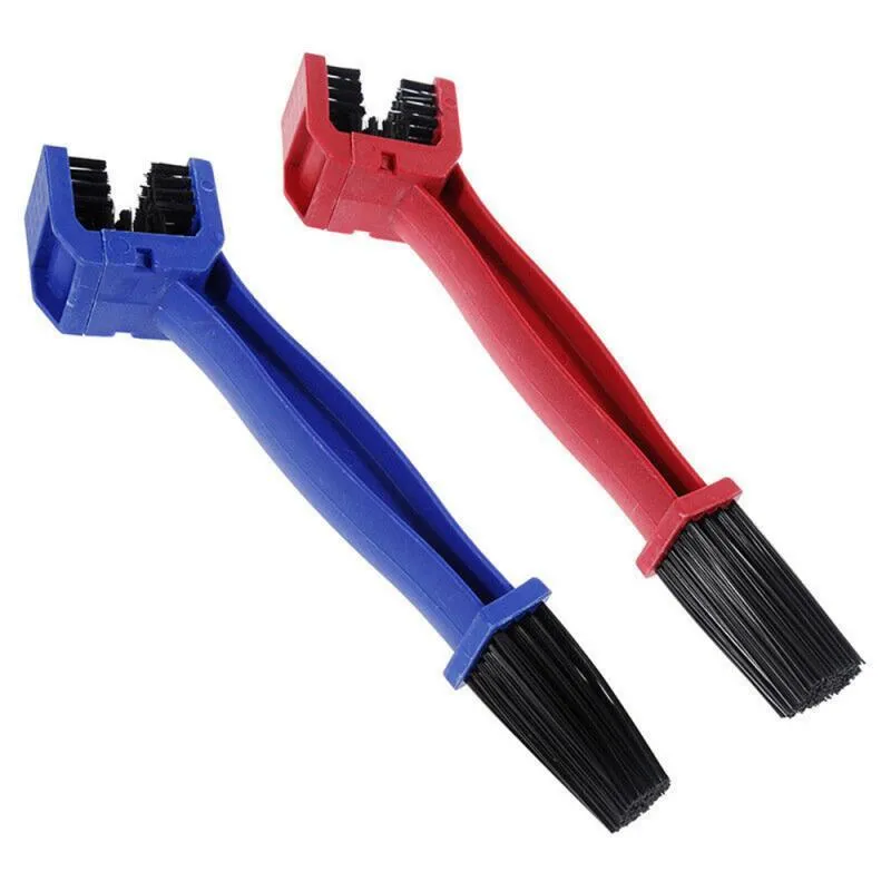 Blue plastic steel bicycle and motorcycle chain brush with compact bristle head